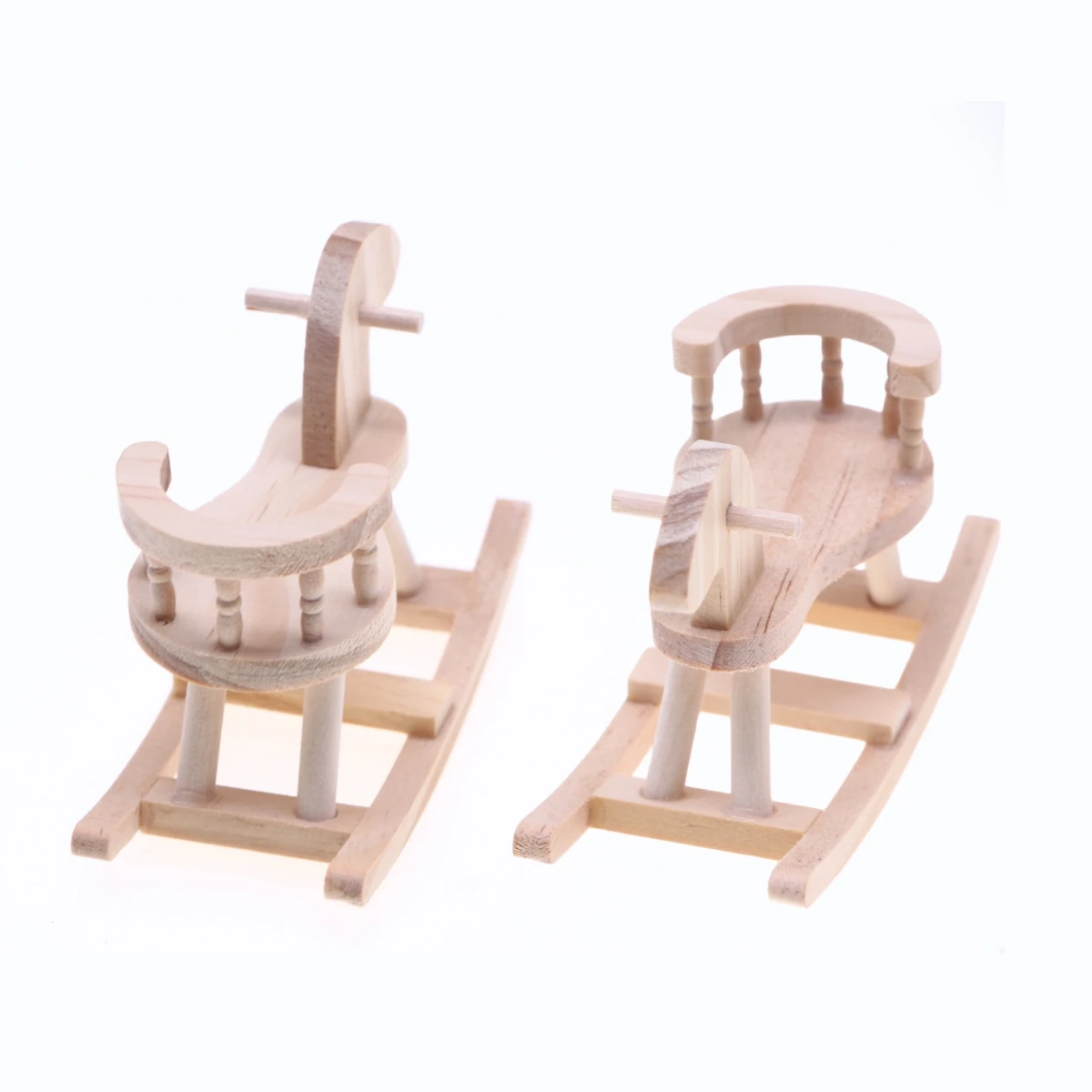 1Pcs Dollhouse Miniature Unfinished Wooden Rocking Trojan Horse Chair Model Can Shake Kid Room Simulation Figurine Decor Access