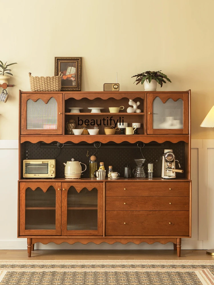 

French Retro Solid Wood Sideboard Mid-Ancient Simple Cherrywood Restaurant Display Tea Cabinet Storage Cabinet