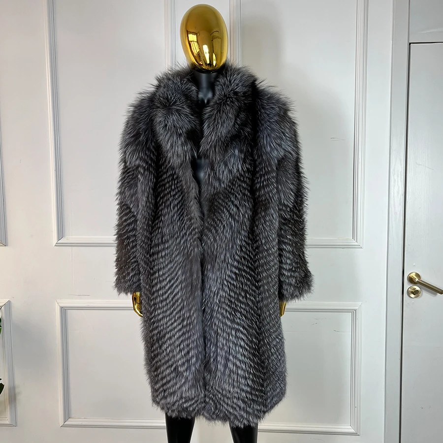 Real Silver Fox Fur Jackets With Collar Genuine Fur Coat Winter Warm Natural Fox Fur Coat Best Selling Men's Long Fur Coats