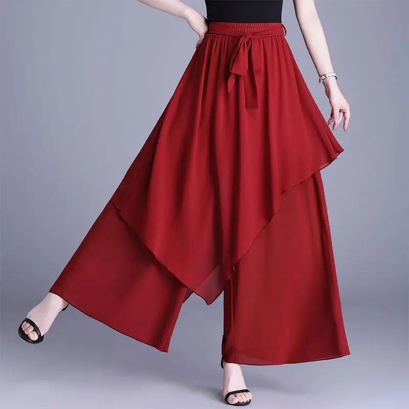 Women Black Capris Skirt Elastic High Waist Korean New Loose Vintage Streetwear Fashion Versatile Thin Casual Trousers Q383