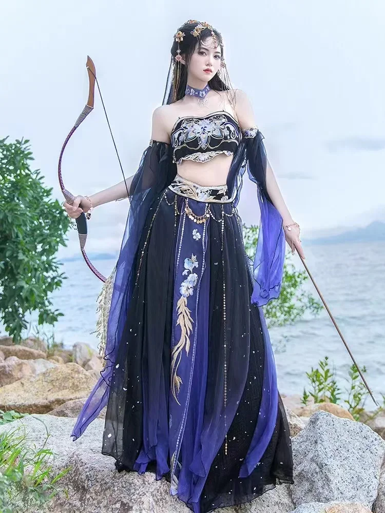 

Women Dunhuang Western Region Costume Niche Vintage Dai Ethnic Girls Cosplay Clothes Exotic Princess Fairy Flying Hanfu Dress