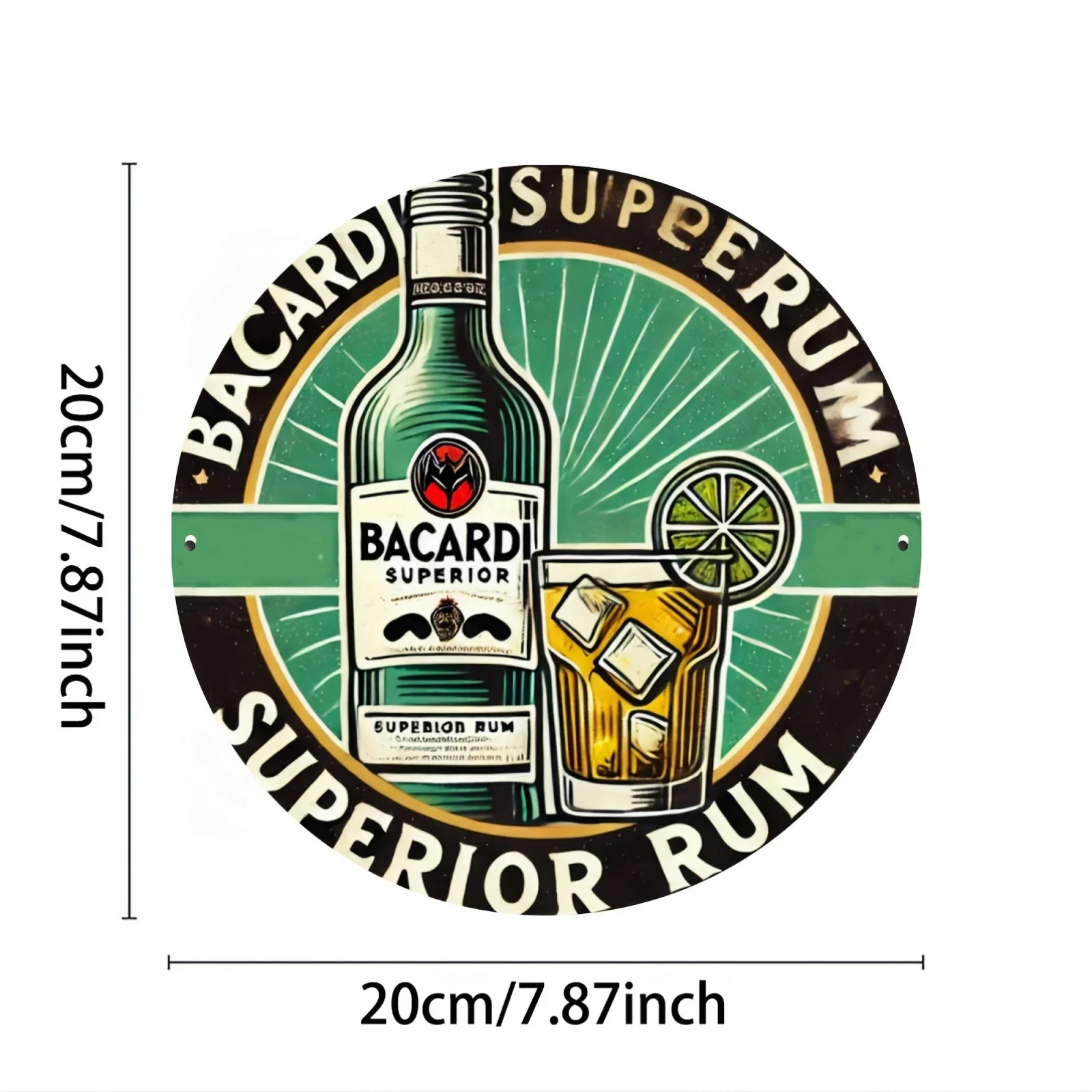 Bacardi Superior Rum 8x8 Inch Round Metal Sign, Durable Aluminum Wall Art for Home & Office Decor, Ideal Gift for Living Room, B