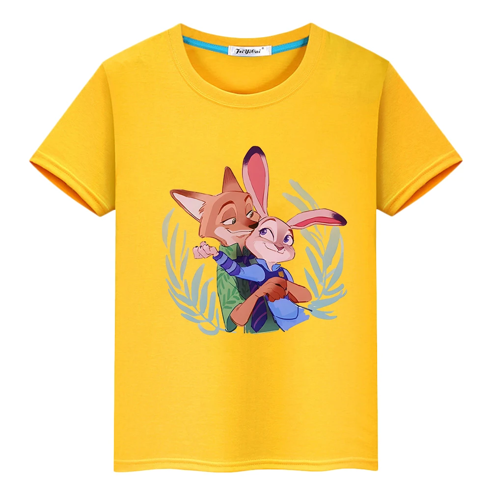 

Zootopia 2 Print 100%Cotton t shirt for kids boy 10years Kawaii Tops Disney anime Short pride tshirt y2k one piece girls clothes