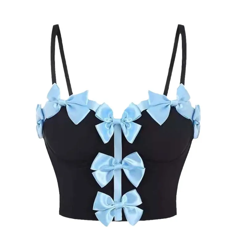 Sweet Lolita Style Underwire Push Up Bra Cute Bow Decoration Medium Elasticity Fish Bone Tube Top Can Be Worn Outside Crop Top