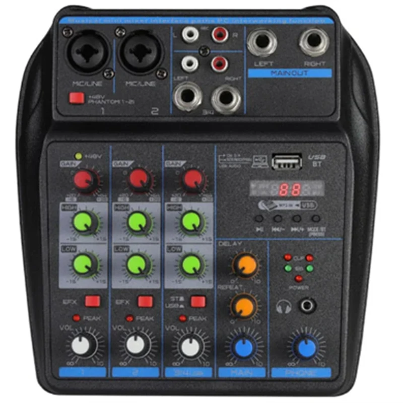 B63B-4 Channel Audio Mixer Mini Sound Mixing Console Bluetooth 48V Power Supply For Music DJ Recording Karaoke System