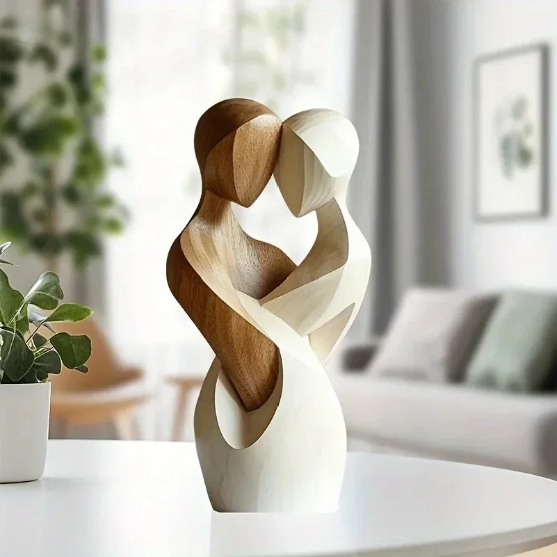 1PC 2D Flat Elegant Wooden Couple Statue-Modern Home Decor, Artificial Wood,Ideal for Living Room,Bedroom,or Office sculpture