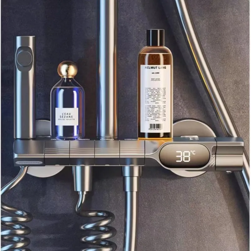 Imagem -06 - Conjunto de Chuveiro Display Digital Led Chaves de Piano de Latão Sistema Quente e Frio Modos de Saída Luxo Montado na Parede Banheiro