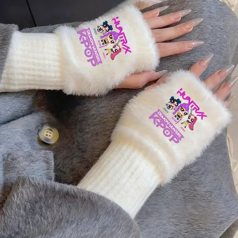 Kpop Demon Hunters Fashionable Winter Warm Soft Knitted Gloves Fingerless Gloves Girls Christmas Creative Decorative Gifts - Image 4