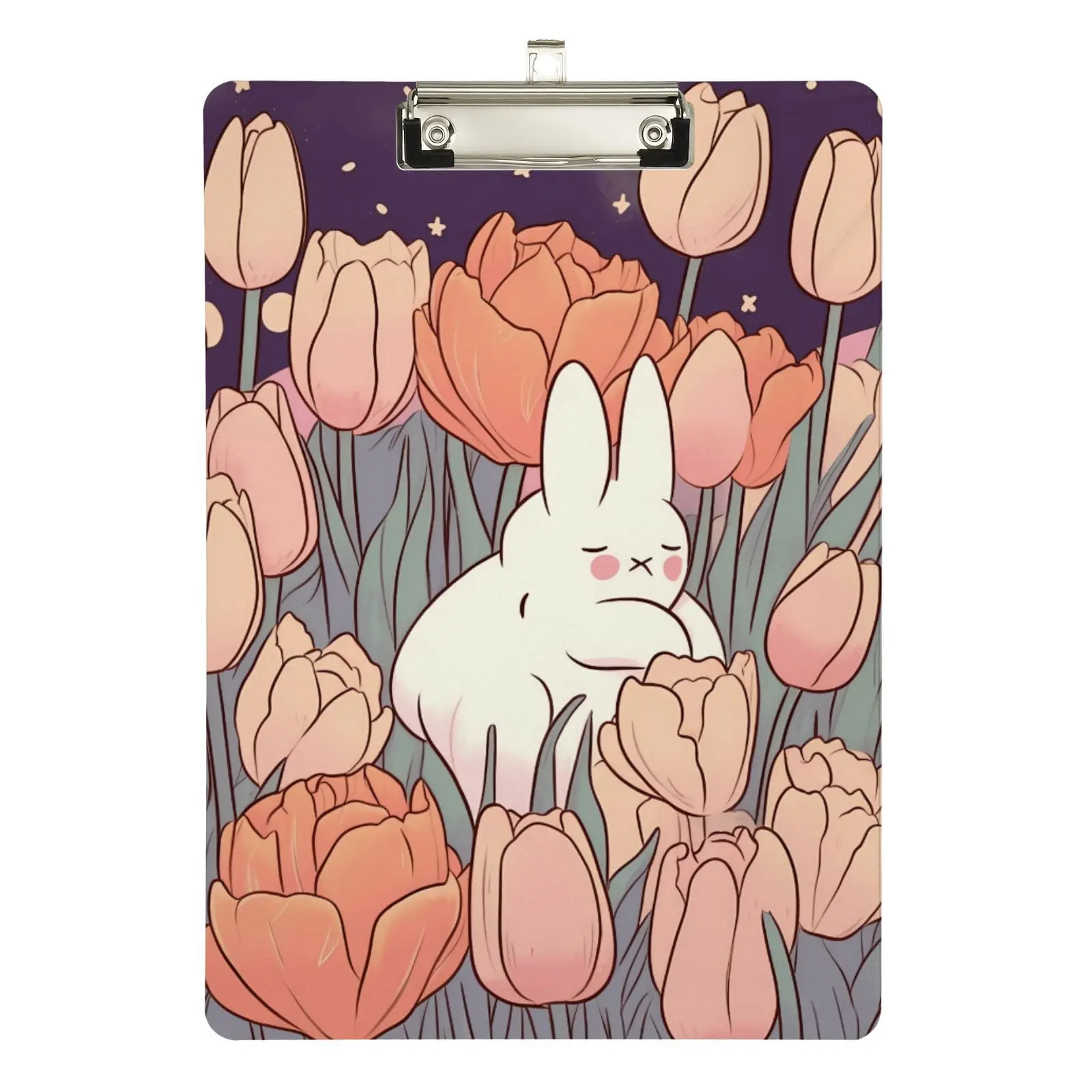 Tulips Acrylic Clipboard with Silver Clip Standard A4 Size Plastic Clipboards for Women Office File Folder Doctor Outdoor Sketch