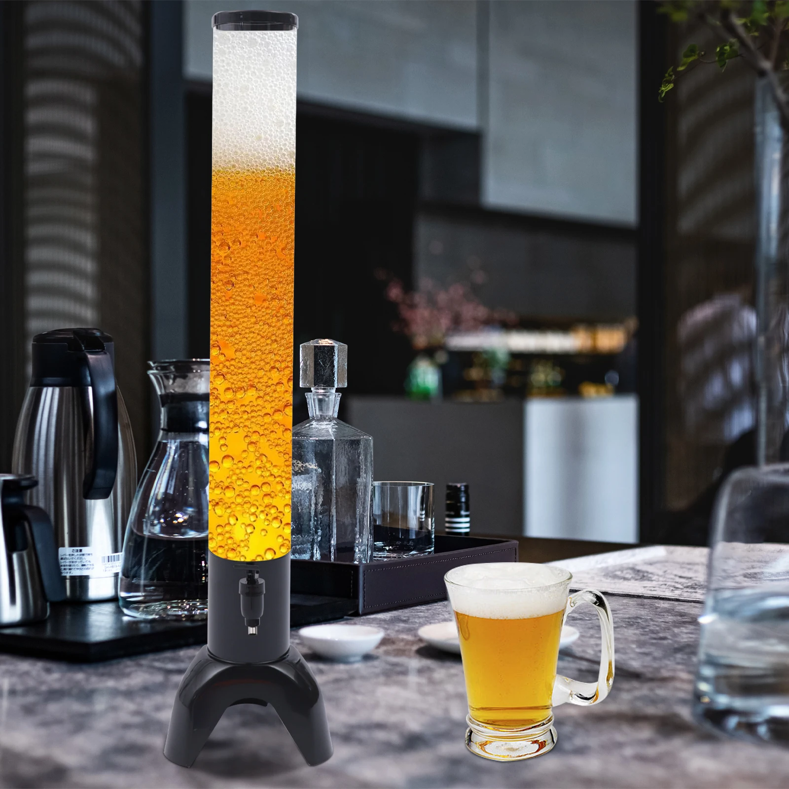 3L Beer Tower Dispenser Clear Liquor Tower Dispenser with Removable Ice Tube