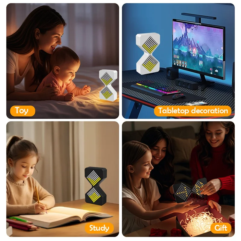 ABRS-LED Digital Electronic Hourglass Night Light Adjustable Gravity Hourglass Timer Dynamic Flow Cube Sleeping Night Lamp