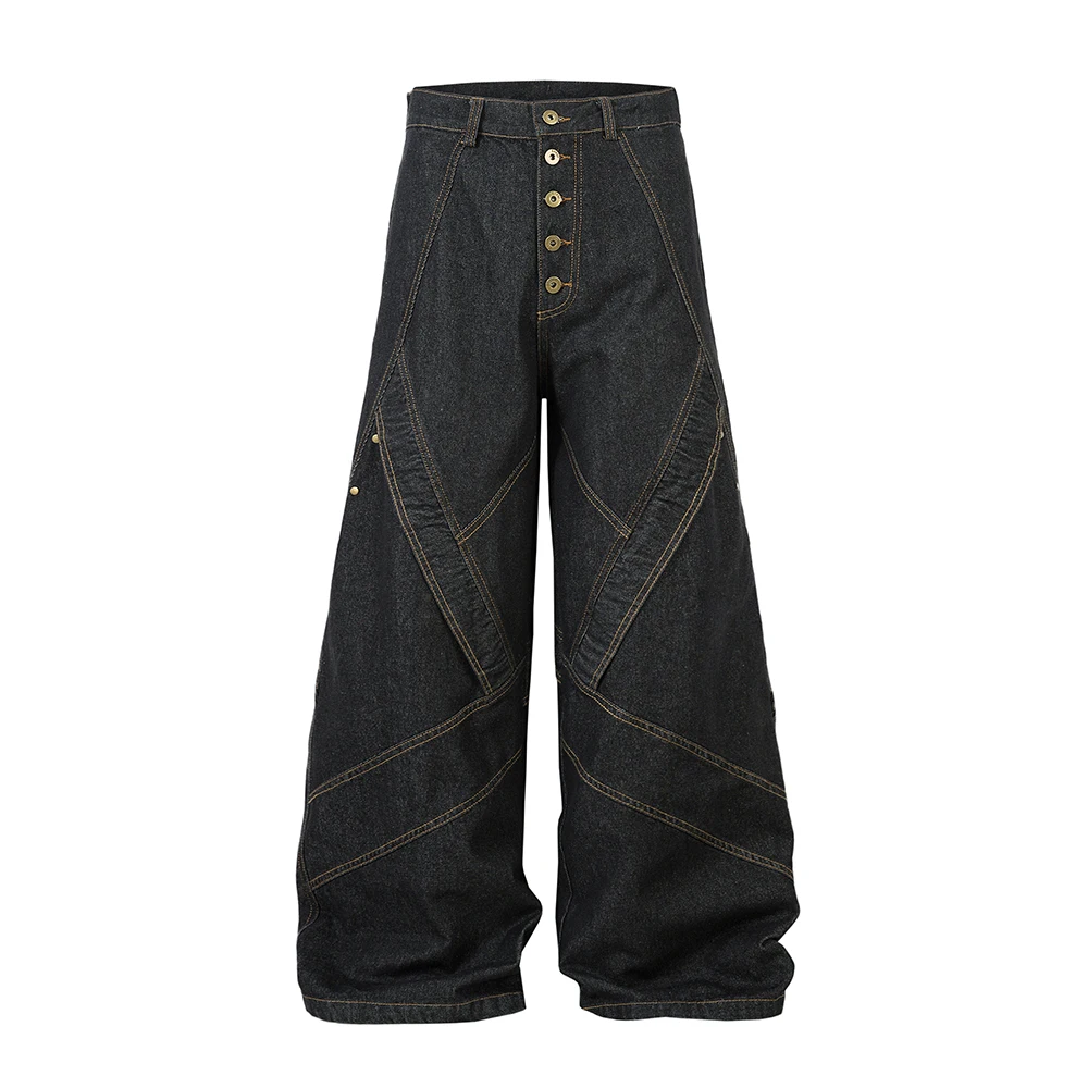 

Vintage Straight Black Color Origianl Jeans Pants for Men High Street Ropa Hombre Loose Casual Denim Trousers Oversized