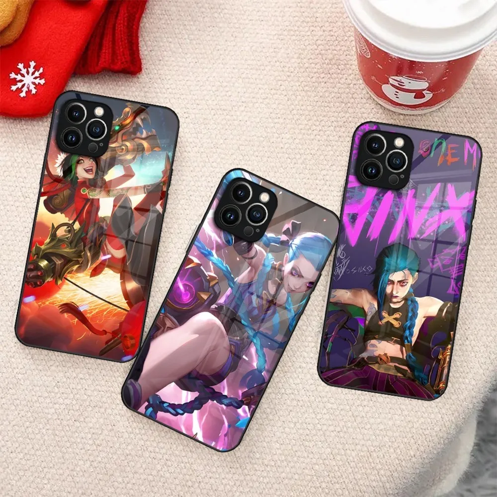 L-League Of L-Legends Jinx Phone Case For IPhone 15 14 Pro 11 13 12 Mini XS XR Max 8 7 6 Plus SE 2020 Glass Design Cove