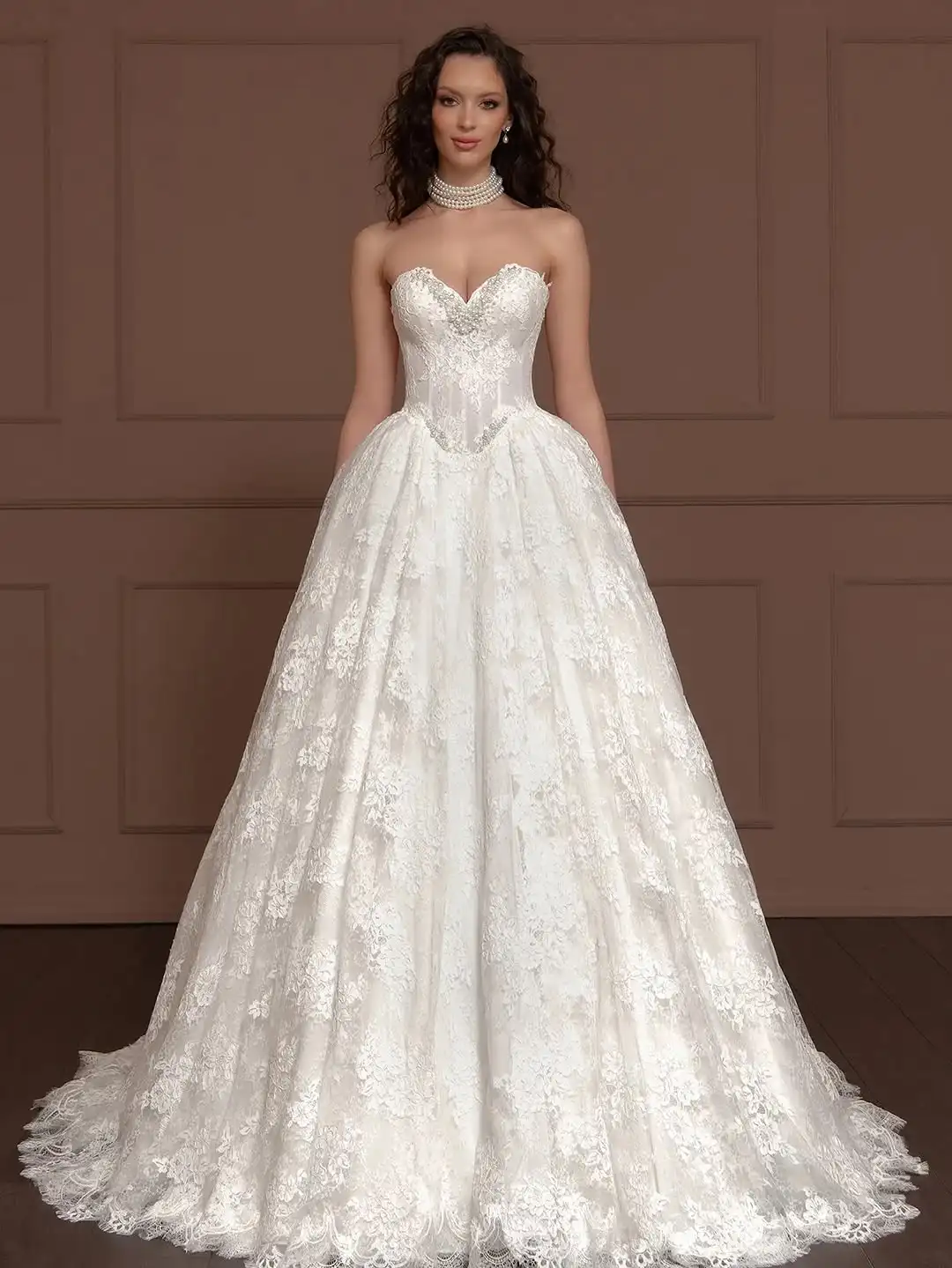 Customized Graceful Wedding Dress Sweetheart A-Line Lace Sweep Train Bridal Gowns Dress Lace Up Back Corset Vestido De Novia