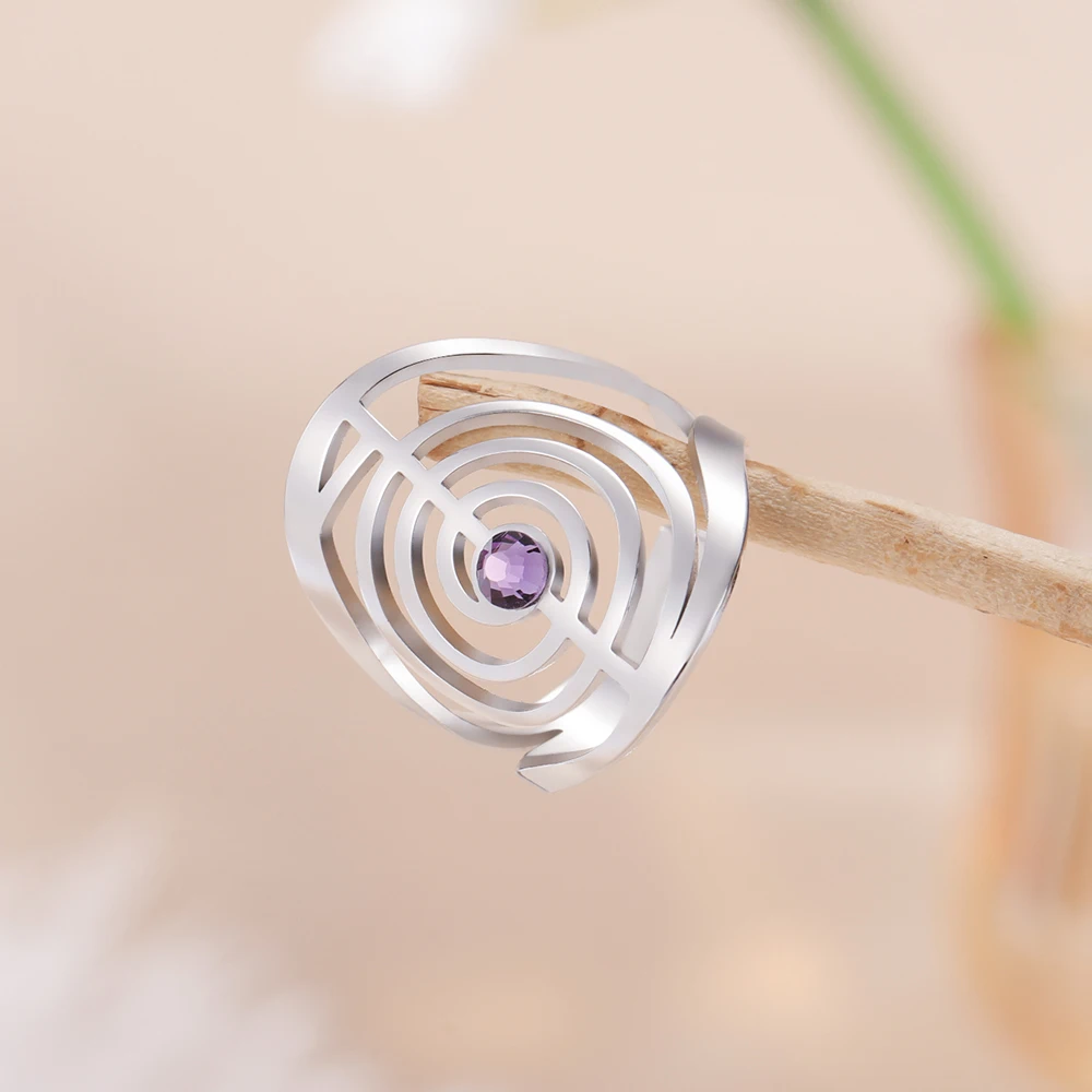 Skyrim ChoKuRei الدائري مع الزركون الفولاذ المقاوم للصدأ النساء قابل للتعديل المفتوحة خواتم دوامة الريكي شفاء رمز الهندسة المقدسة مجوهرات #1