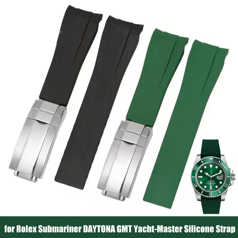 20mm Soft Rubber Watchband for Rolex Submariner DAYTONA GMT Yacht-Master Silicone Strap Black Blue Green Watch Band