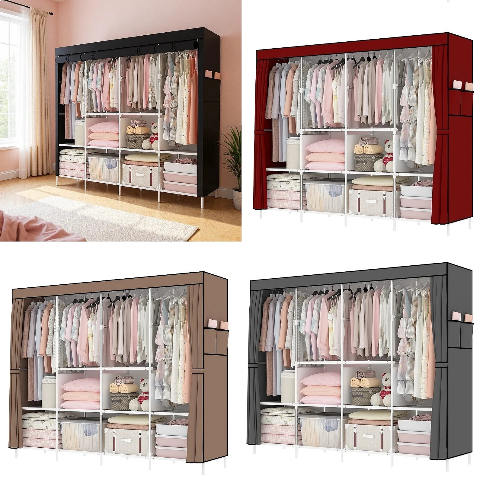 Cross-Border Simple Wardrobe Dustproof Storage Closet with Steel Frame Foldable Assembly
