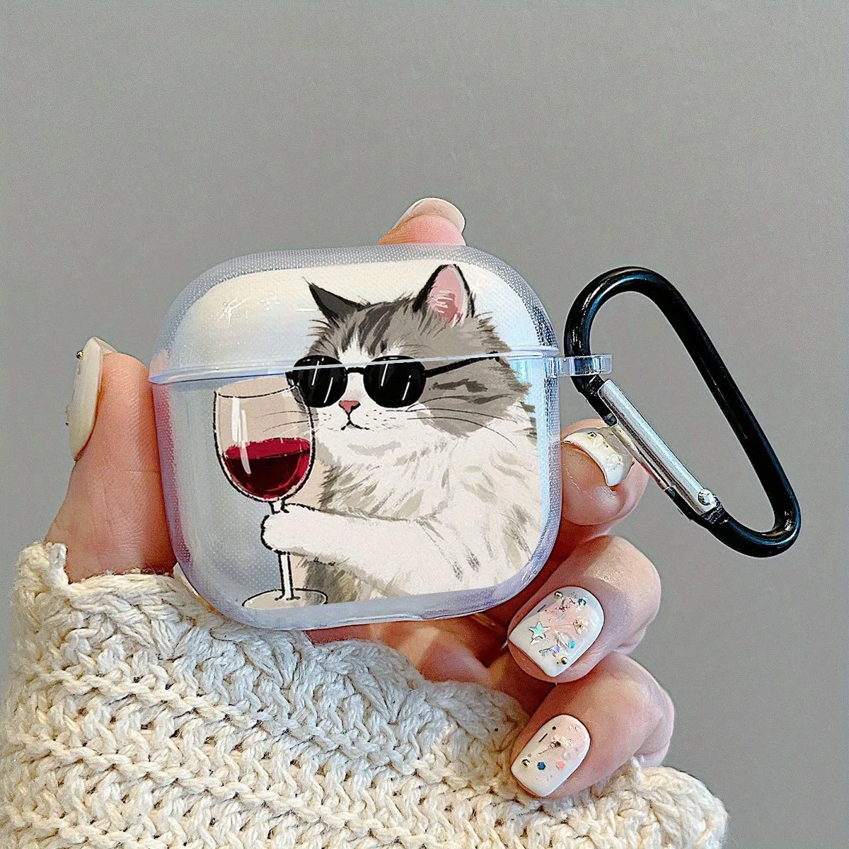 

Glasses Cat Drinking Red Wine Pattern for Apple Airpods Pro3/Pro2/Pro Transparent Earphone Case Airpods 1/2/3/4 Protective Cover