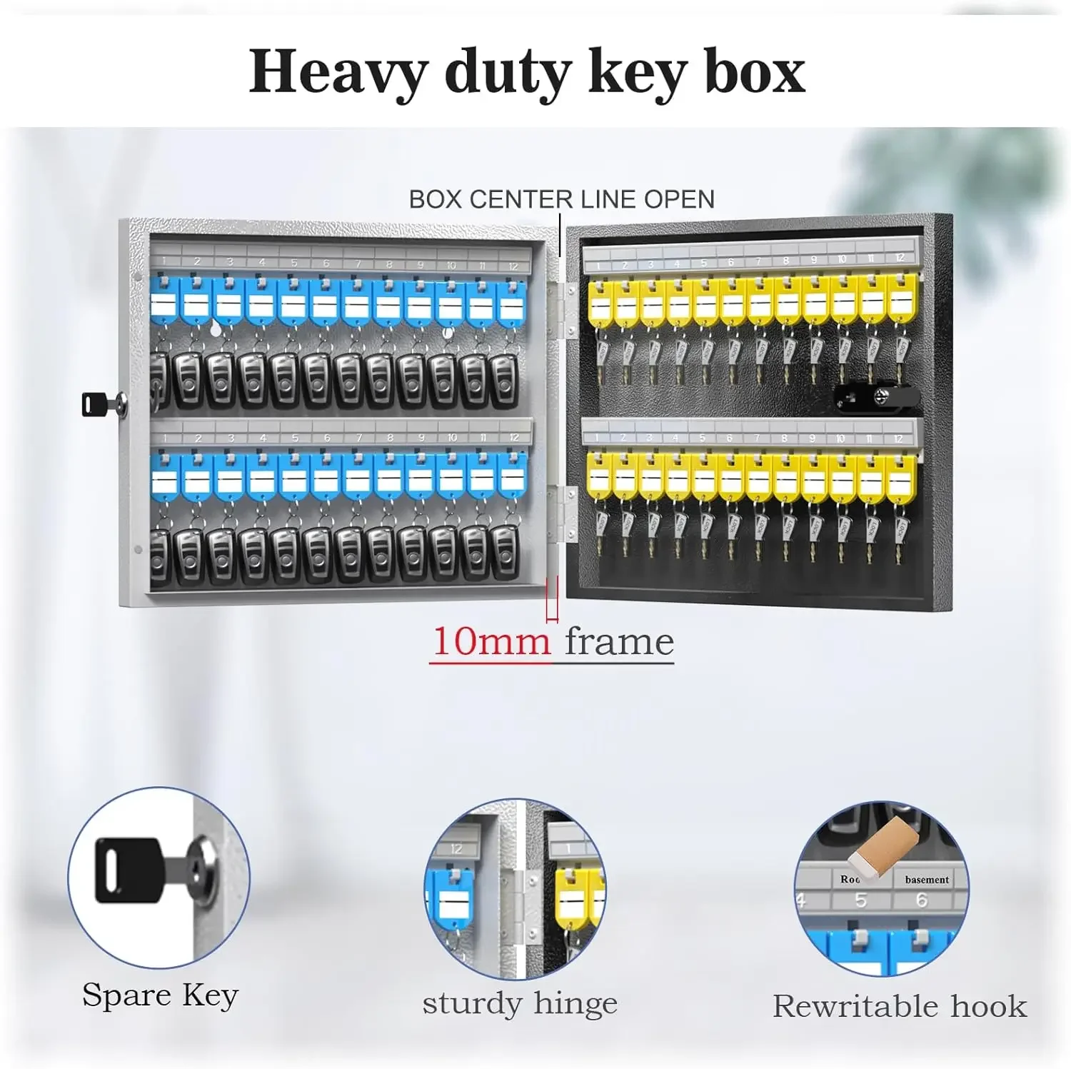 WeHere Caja de cerradura para llaves montada en la pared (48 llaves), cerradura mecánica con contraseña, armario para llaves con cerradura de combinación y 48 etiquetas para llaves