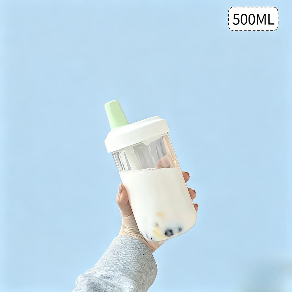  1PC Transparent Large Capacity Straw Cup Food Grade PP Heat Resistant Portable Milk Tea Juice Water Cup Summer Drinkware 