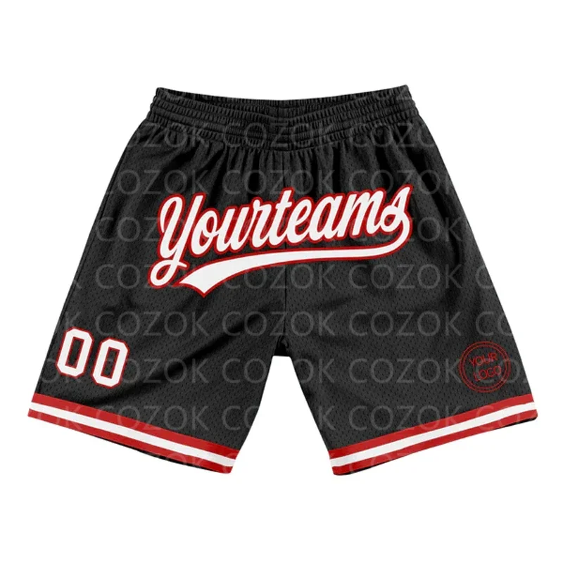 

Custom Black Red White Authentic Basketball Shorts 3D Printed Men Shorts Name Mumber Quick Drying Beach Shorts