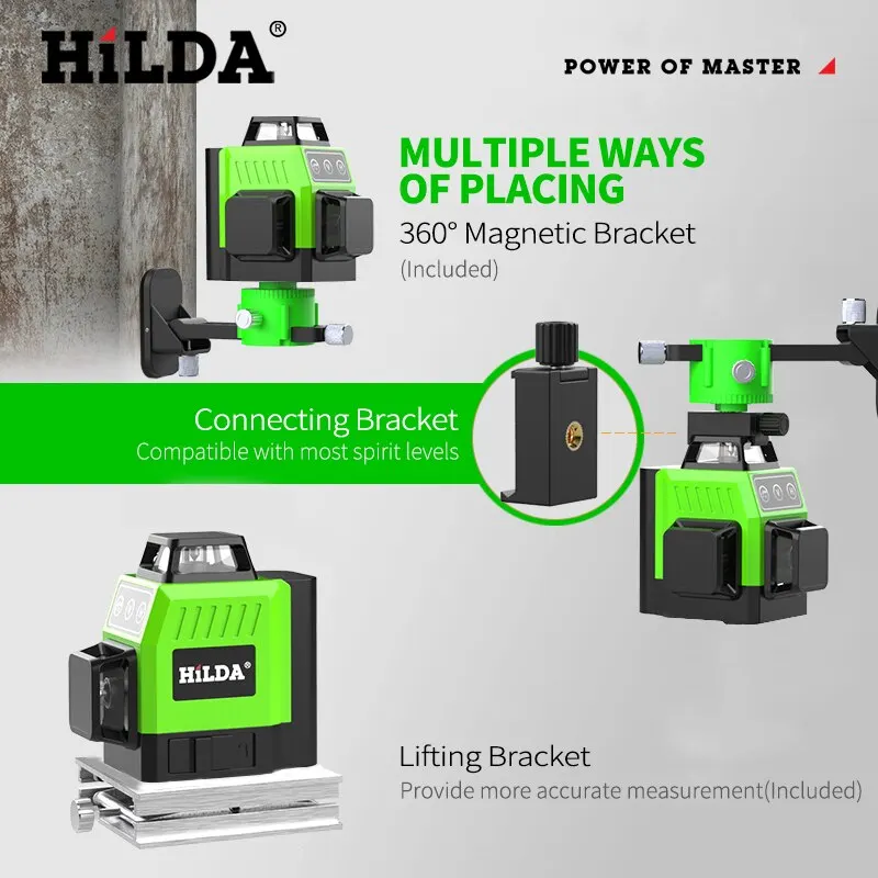 HILDA Laser Level Mini 12 Lines 3D Self-Leveling 360 Horizontal And Vertical Cross Super Powerful Green Portable Laser Beam Line