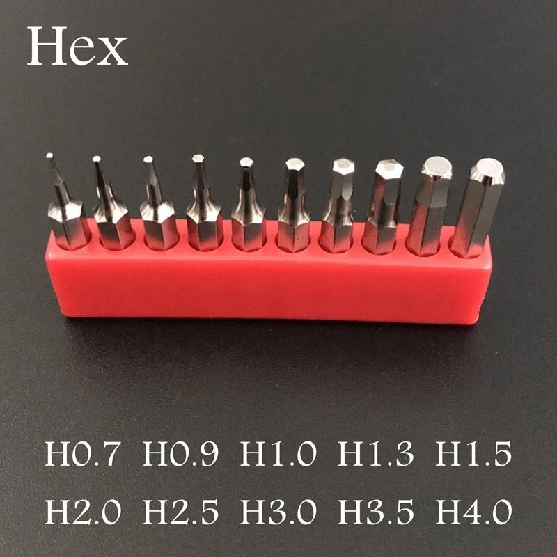 

S2 Screwdriver Bits Set 10PCS HEX H0.7 0.9 1.0 1.3 1.5 2.0 2.5 3.0 3.5 4.0 Mobile Repair Plum Blossoms Repairing Head H4×28mm