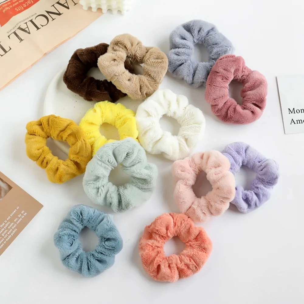 Large Korean Plush Puff Hair Loop New Vintage Curly Hair Rope Solid Color No Harm Ruffle Headband Flower Headwear