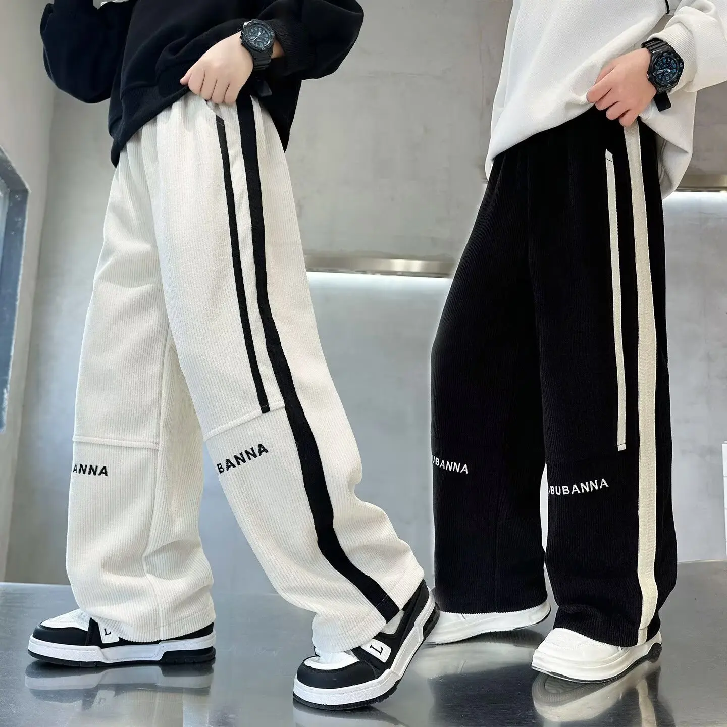 

Осенние повседневные штаны для мальчиков, детские зимние свободные теплые спортивные штаны 120-170, черные брюки цвета хаки для детей, весенняя детская одежда 2025