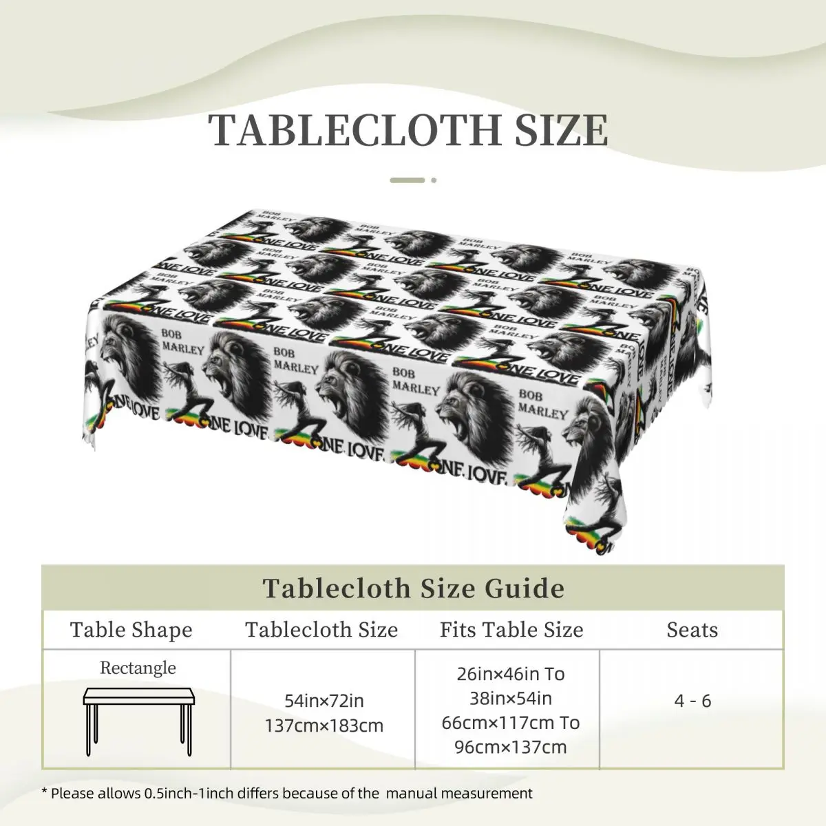 Jamaica Reggae Rock Bob Marley Custom Rectangular Tablecloth Oilproof Table Cover for Festival Party Decorations Table Cloth