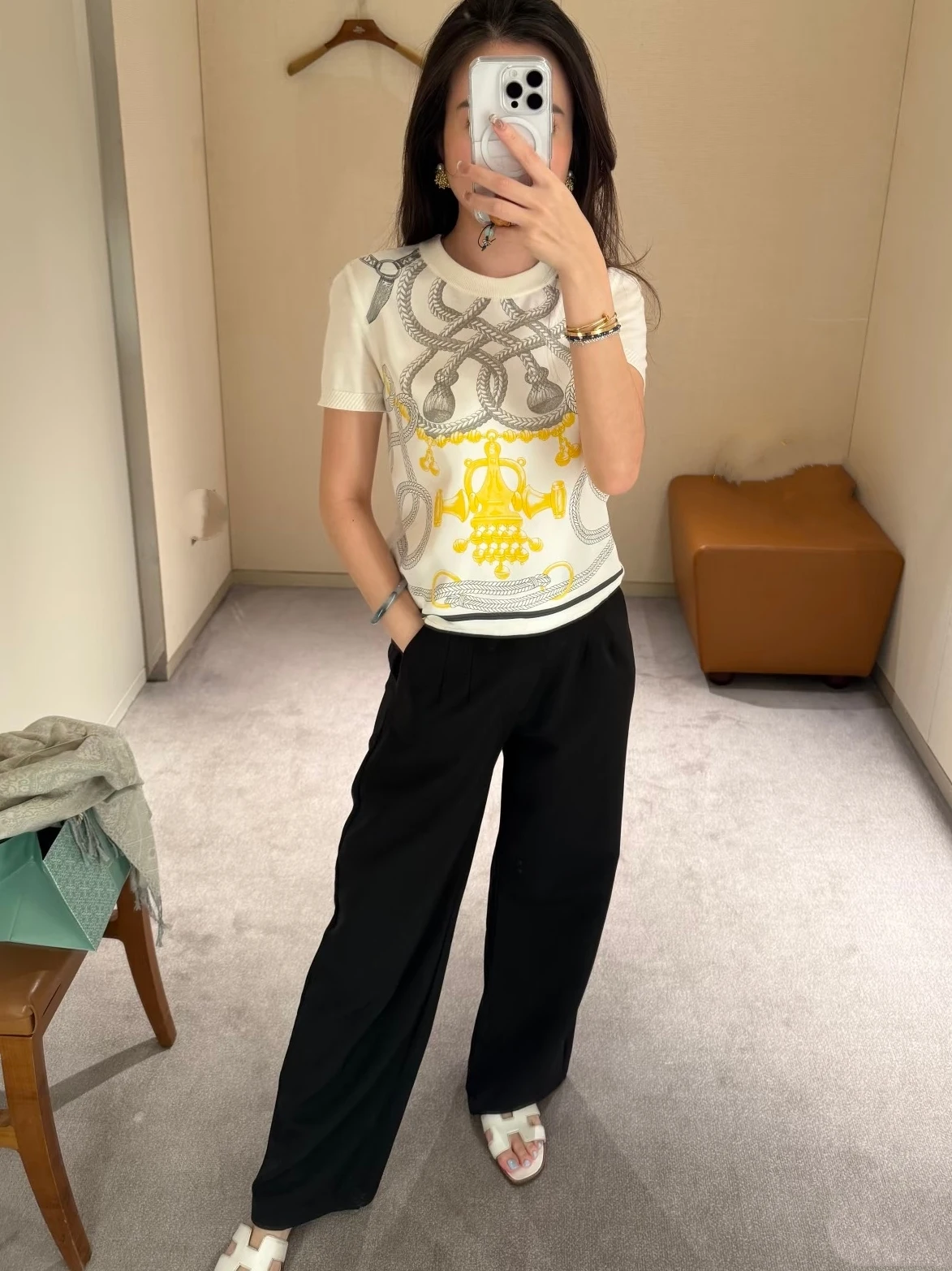 Geometric Pattern Lenzing Lyocell T-Shirt round Neck Short Sleeve Women's Casual Style Comfortable Cool Feeling Summer Top
