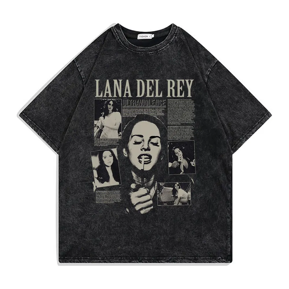 Singer Lana Del Rey Ldr Sailing Graphics Washed T-Shirt Unisex Harajuku Vintage Short-Sleeve Oversized T-Shirts Tops Streetwear