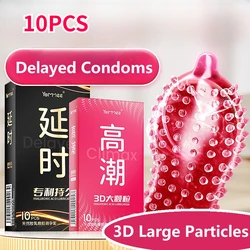 Preservativos 3D de partículas grandes para homens e mulheres, mangas penis, estimulação granular, brinquedo do sexo, produto de contracepção segura, 10pcs