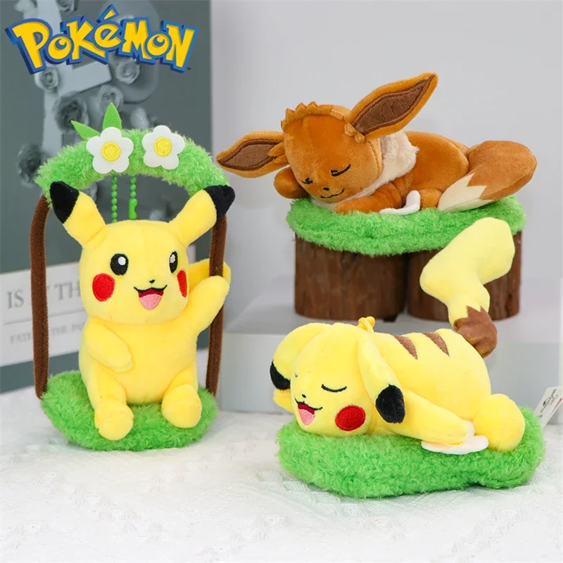 

Pikachu Snorlax Scorbunny Eevee Plush Keychain Toys Cute Poke Ball Pichu Charmander Pleuche Dolls Pendant Gifts 12CM