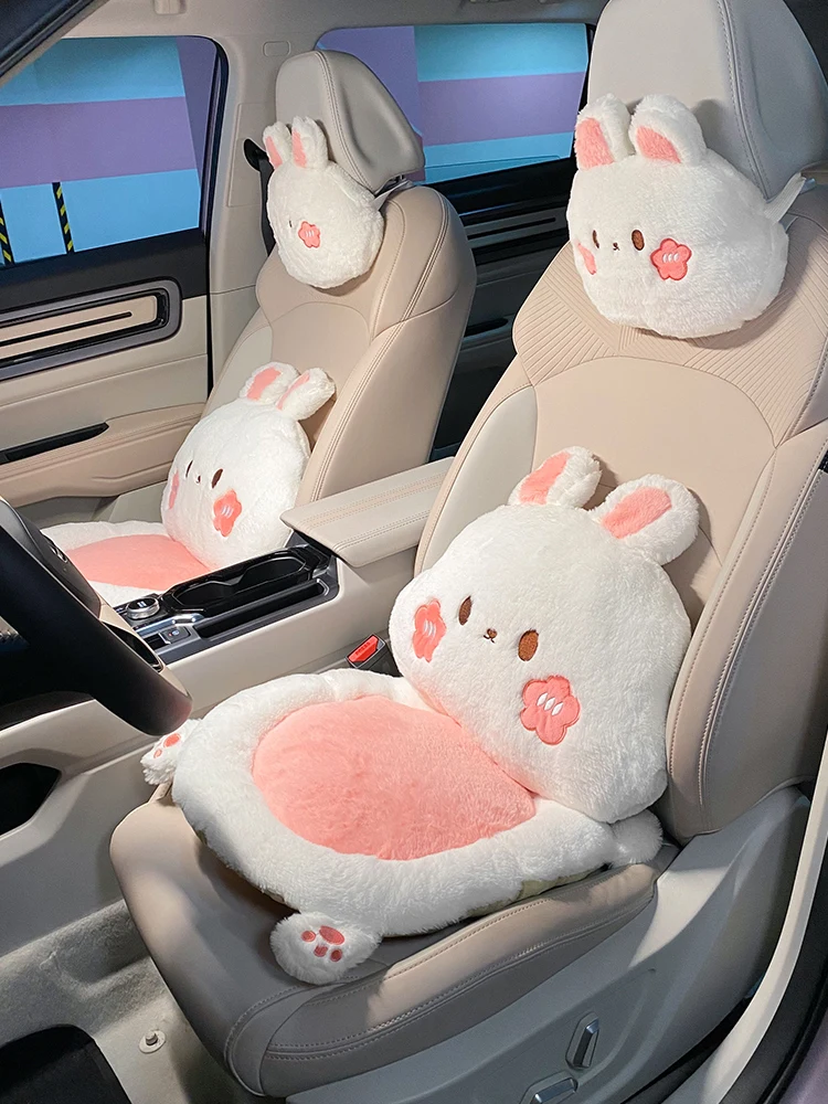 

2022 New Cartoon Cute Rabbit Plush Four Seasons Universal Soft Seat Cushion Lumbar Support Car Headrest Neckpillow