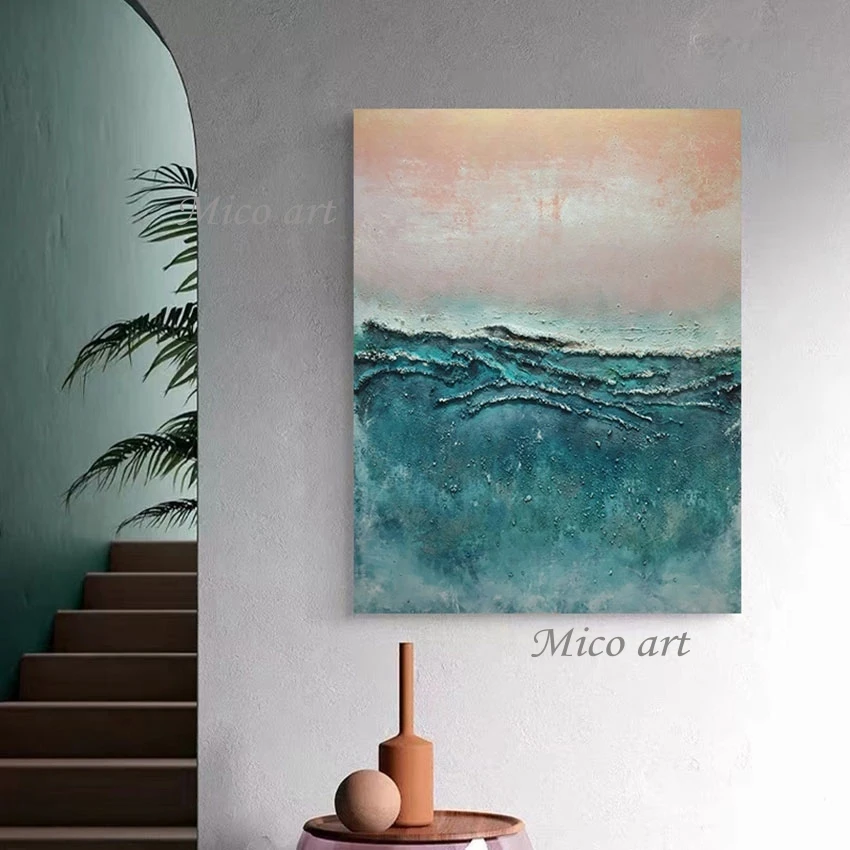 

Abstract Frameless Canvas Picture Art Showpiece Bedroom Wall Decoration Modern Acrylic Textured Hand Painted，The Sea Was Choppy