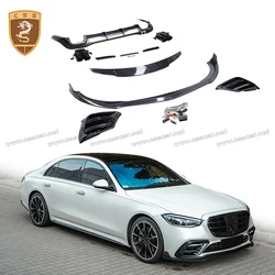 Dry Carbon Fiber Body Kit For Mercedes Benz S Class W223 Brabs Style Front Lip Splitter Rear Diffuser Spoiler Exhaust Tail Mouth