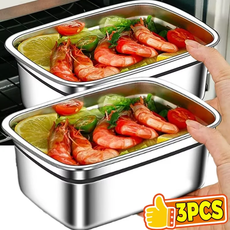 

Stainless Steel Sealed Box Square Food Storage Boxes with Handle Meat Fruit Vegetable Container Multipurpose Kitchen Organizer