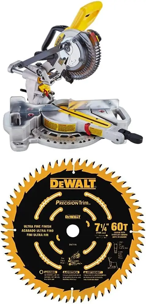 DEWALT DCS361M1 20V Max draadloze verstekzaag met DEWALT DW7116PT DEWALT DW7116PT 60T precisie trim verstekzaagblad, 7-1/4"