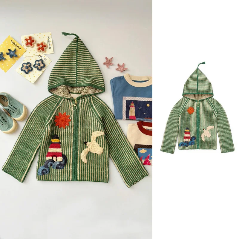 

Children's Sweater 2025 F/W New Style Children's Clothing Girls' Outerwear Cardigan with Hood Knitted Sweater