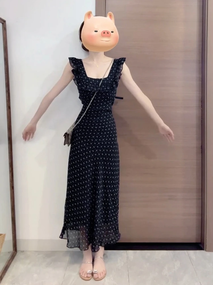 Bla الأزهار طباعة ماكسي Dr المرأة الصيف 2025 شاطئ Vaion الخصر مقصوص حزام طويل Dr الكورية Sle عالية الخصر بولي...