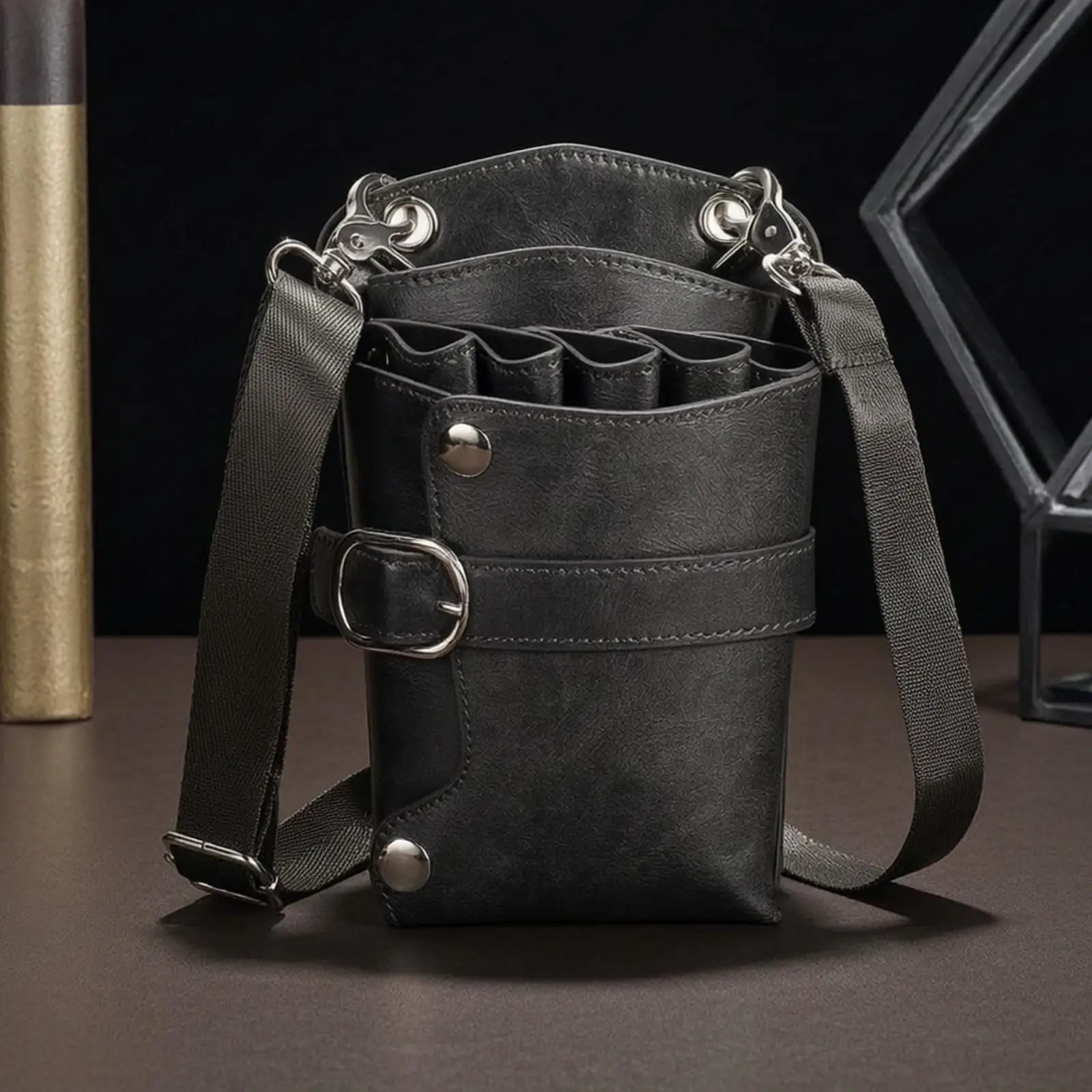Hairdresser Waist Pouch Leather Finish Scissor Holder Stylist Tool Belt Adjustable Strap Salon Organizer Bag for Barber Work