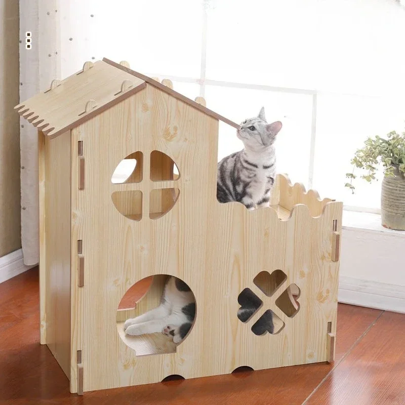Cat nest cat house solid wood cat climbing frame double layer  villa wooden box  delivery room furniture kennel