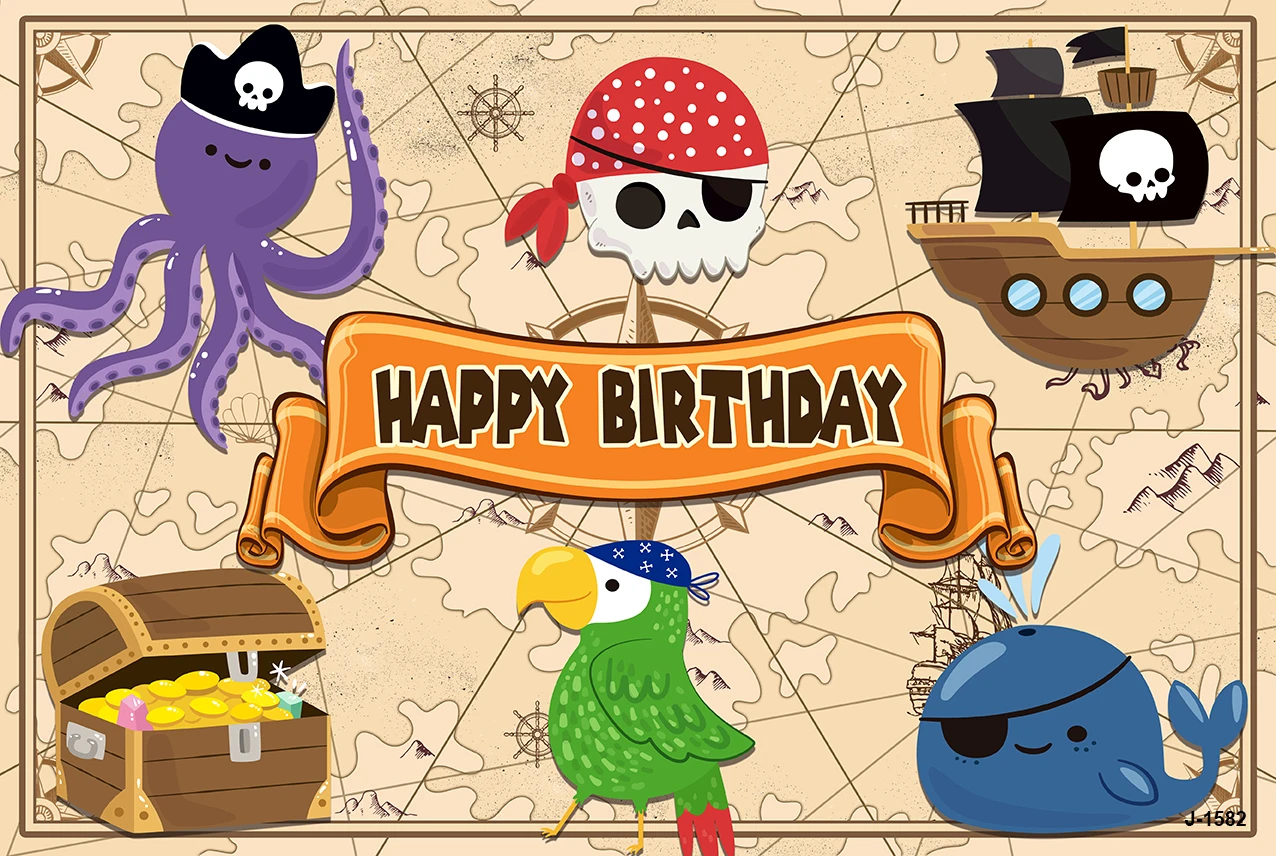 Pirate Old Treasure World Map Birthday Party Baby Cartoon Photographic Background Photo Backdrop Photocall Photo Studio