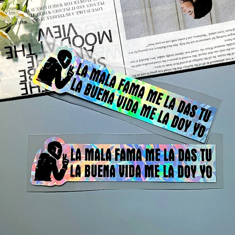 LA MALA FAMA ME LA DAS TU Motorcycle Stickers Waterprpof for Scooter Fuel Tank Side Panels DIY Helmet Box Vinyl Decals Decor