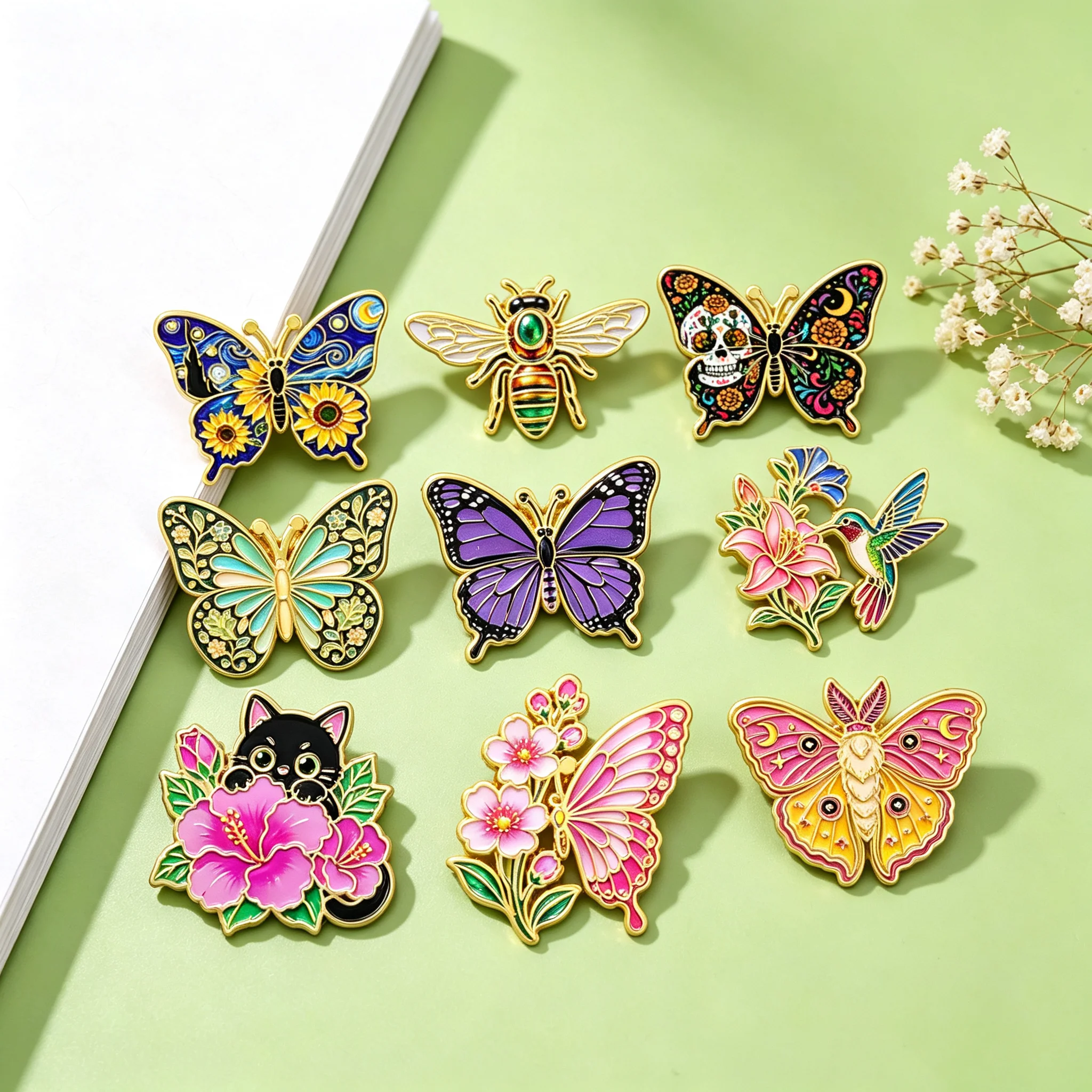 Broches Papillon Émaillées Série Fleur Vintage, Badges pour Sacs à Dos, Collection de Broches de Revers pour Femmes, Cadeaux, Accessoires de Cosplay