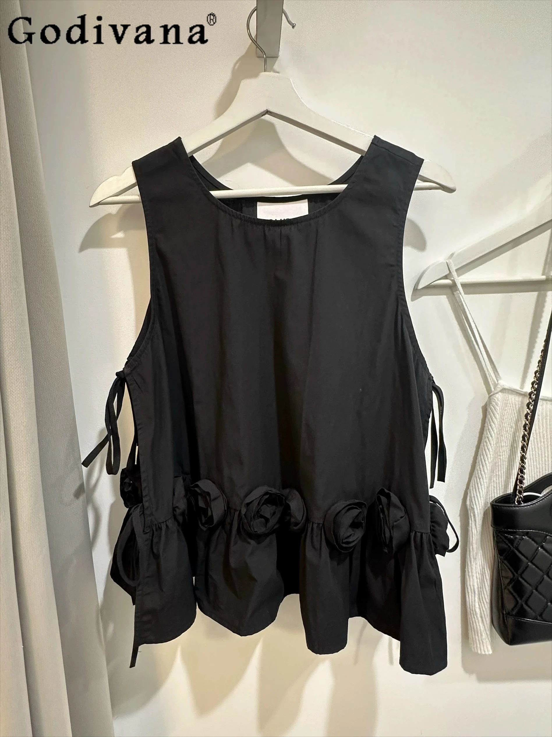 

Japanese Fashion Sweet Three-Dimensional Flower Sleeveless Top Women's Loose Slim Elegant Outerwear Camis Elastic Waist Skirt