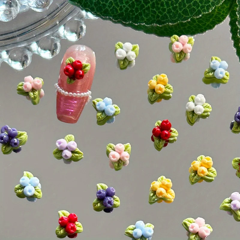 50/100 Stuks Hars Mini Bosbessen Vorm Nail Art Accessoires Gemengde Lichtgevende Berry Leaf Nail Art Decoraties Nail Art accessoires