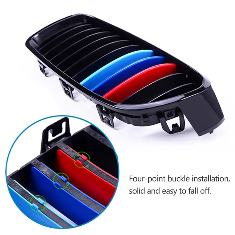3Pcs ABS Car Racing Front Grille Trim Strips For BMW F20 F21 F40 Series 1 E87 E82 E81 E88 2004-2023 2024 M Clip Accessories