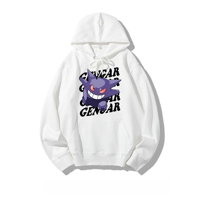 Pokémon Anime Gengar Printed White Hoodie 2025 Autumn/Winter New Men's and Women's American Trend Loose Casual Sweater Top